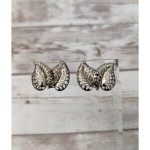 Vintage Screw Back Earrings Two Leaves - Fair Condition